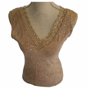 Cream  Sequins Sleeveless Top Medium